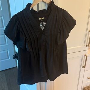 NWT THML Midnight Black Pleated Top